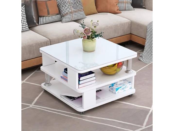 GHBXJX Klein Couchtisch mit Stauraum und Rollen, Sofa Beistelltisch Holztisch Wohnzimmer Tisch, Coffee Table Couchtische mit Glasplatte, einfacher Aufbau, moderner Stil, 50x50x55 cm,B