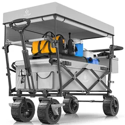 KESSER® Bollerwagen faltbar GT9000 Handwagen mit Dach   Transportwagen max. belastbar bis 150kg mit Hartgummi-Räder & Feststellbremsen (Vorne & Hinten)   Inkl. Abdeckung, Wetter & Sichtschutz