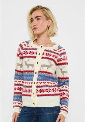 Plus Size Women's Novelty Reindeer Cardigan Sweater by Joe Browns in Reindeer (Size 2X)