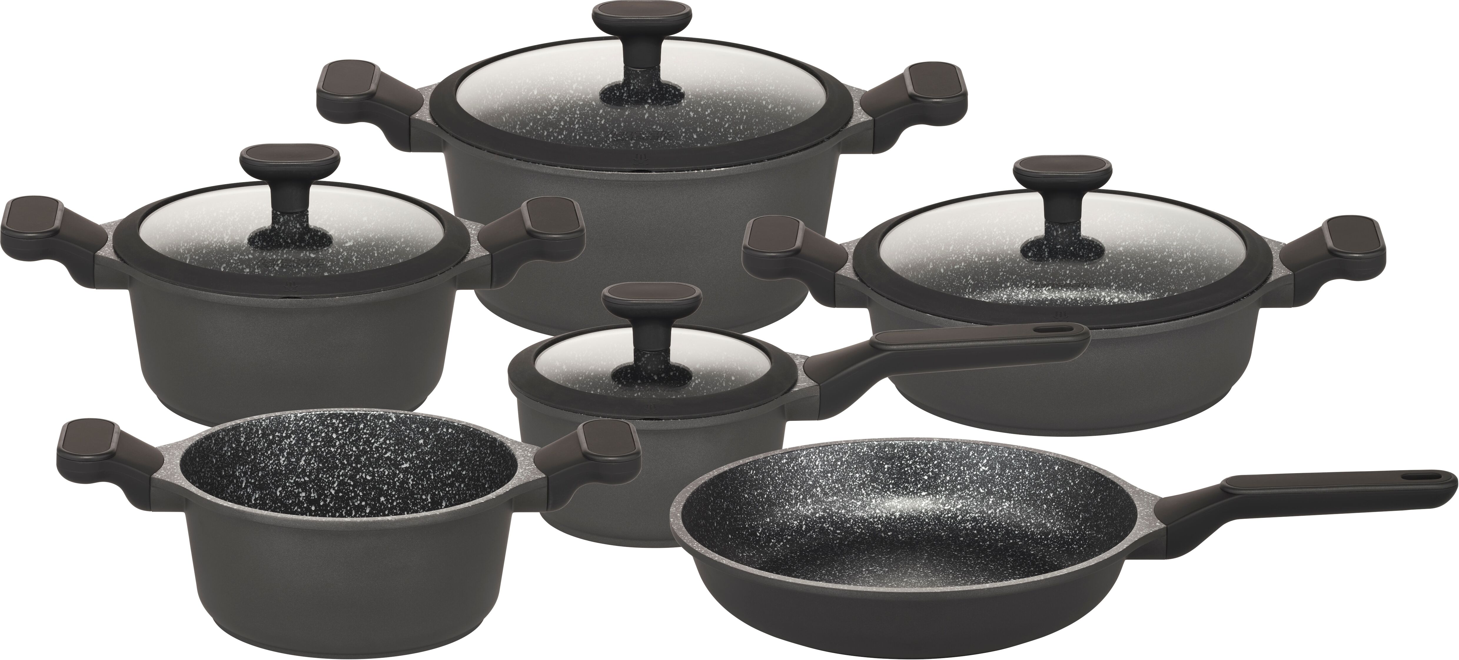 Topf-Set HANSEATIC "Black Edition, mit langlebiger VITAFLON GRANIT Antihaft-Versiegelung", schwarz, 3 l, Töpfe, Kochtopf-Set im modernen Design mit formschönen Soft-Touchgriffen