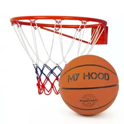 Basketballkorb mit Ball weif2/rot/metallfarben Metall/Kunstleder/Nylon fcr Kinder Gr6e 7 - My Hood - Wetterfest, inkl. Ball, Wandmontage