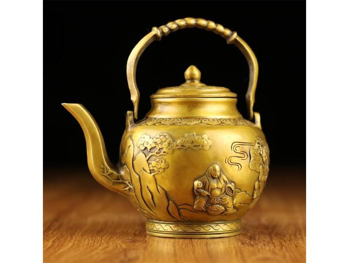 Ornements de bouilloire en cuivre antique en laiton pur, dragon et phénix, théière, bouilloire à vin, décoration