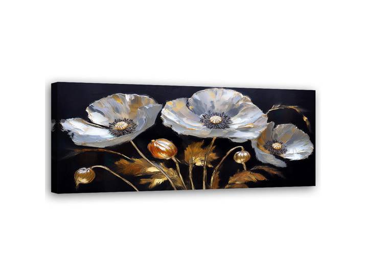 Feeby Wandbild mohnblumen glamour silber, Schwarz, Floral, Rechteckig, 90x30 cm, Bilder & Rahmen, Bilder, Leinwandbilder