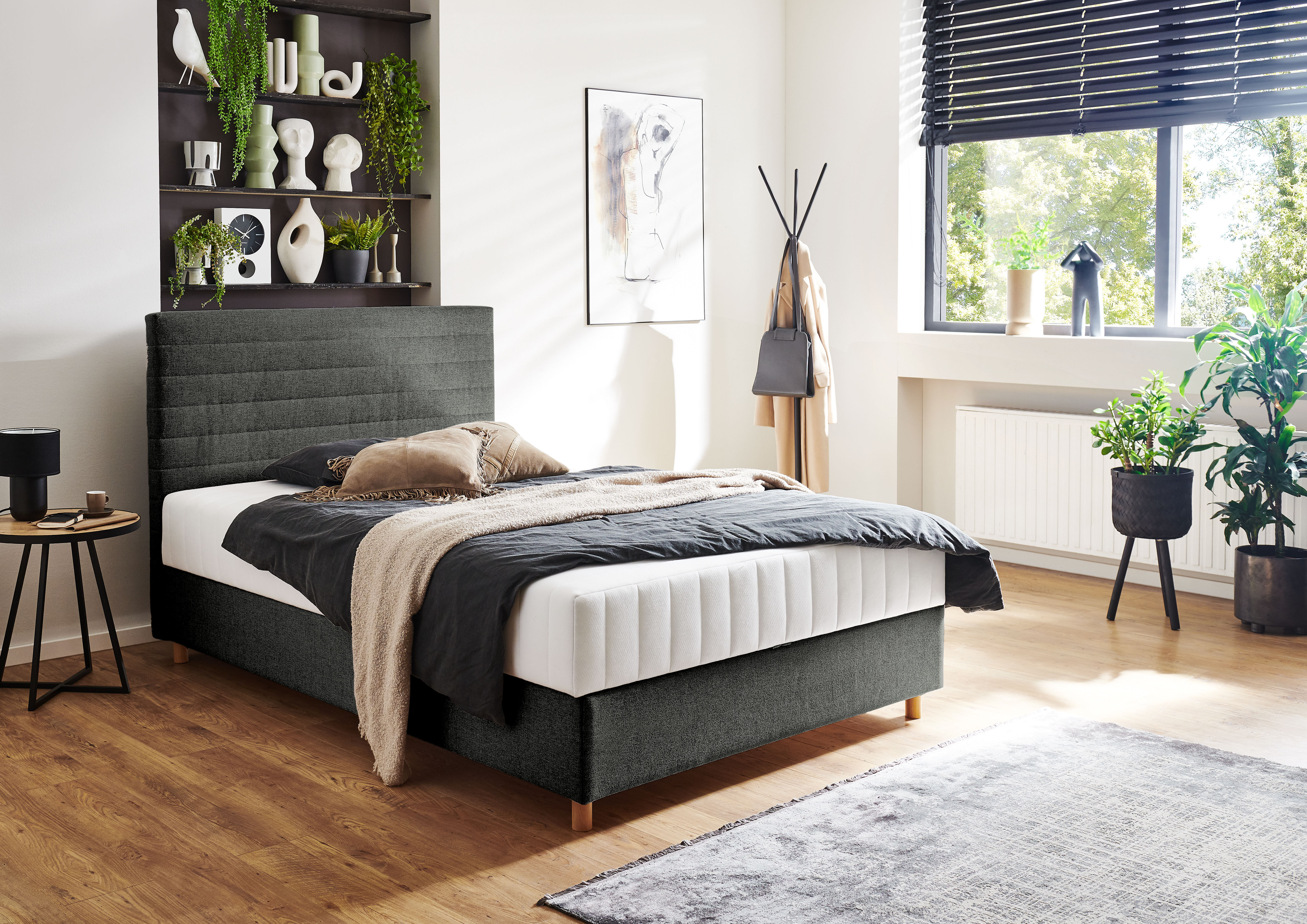 ATLANTIC home collection "Josie" mit Taschen-Federkernmatratze und Bettkasten dunkelgrau Liegefläche Länge B: 200cm x 120cm, Feinstruktur weich, Höhe Bett: 107cm Höhe Liegefläche: 55, Taschen-Federkernmatratze H2
