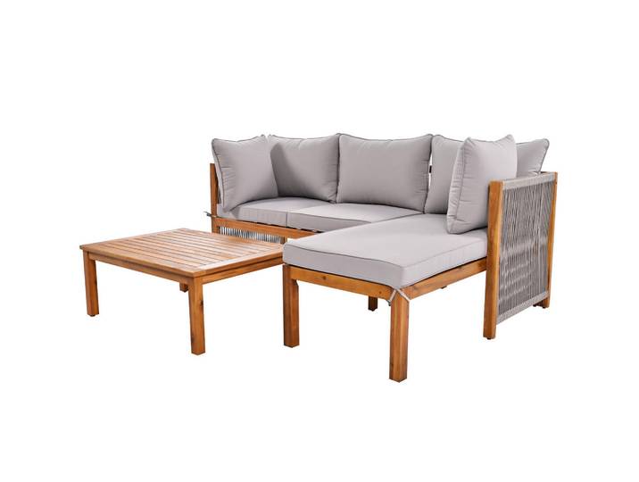 Okwish Garten-Loungeset 175/58/80 cm grau aus Akazien Holzwerkstoff mit Tisch, Grau, Gartenmöbel, Gartengarnituren, Gartenmöbel-Sets
