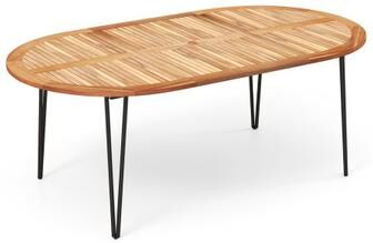 Costway 79 Inch Oval Patio Dining Table with Umbrella Hole and Acacia Wood Tabletop for 8 People