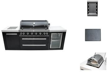 Mont Alpi MAi805-BSSFC-COMBO Black Stainless Steel Modular Outdoor Kitchen Island with Charcoal Tray Griddle Plate & Pizza Oven