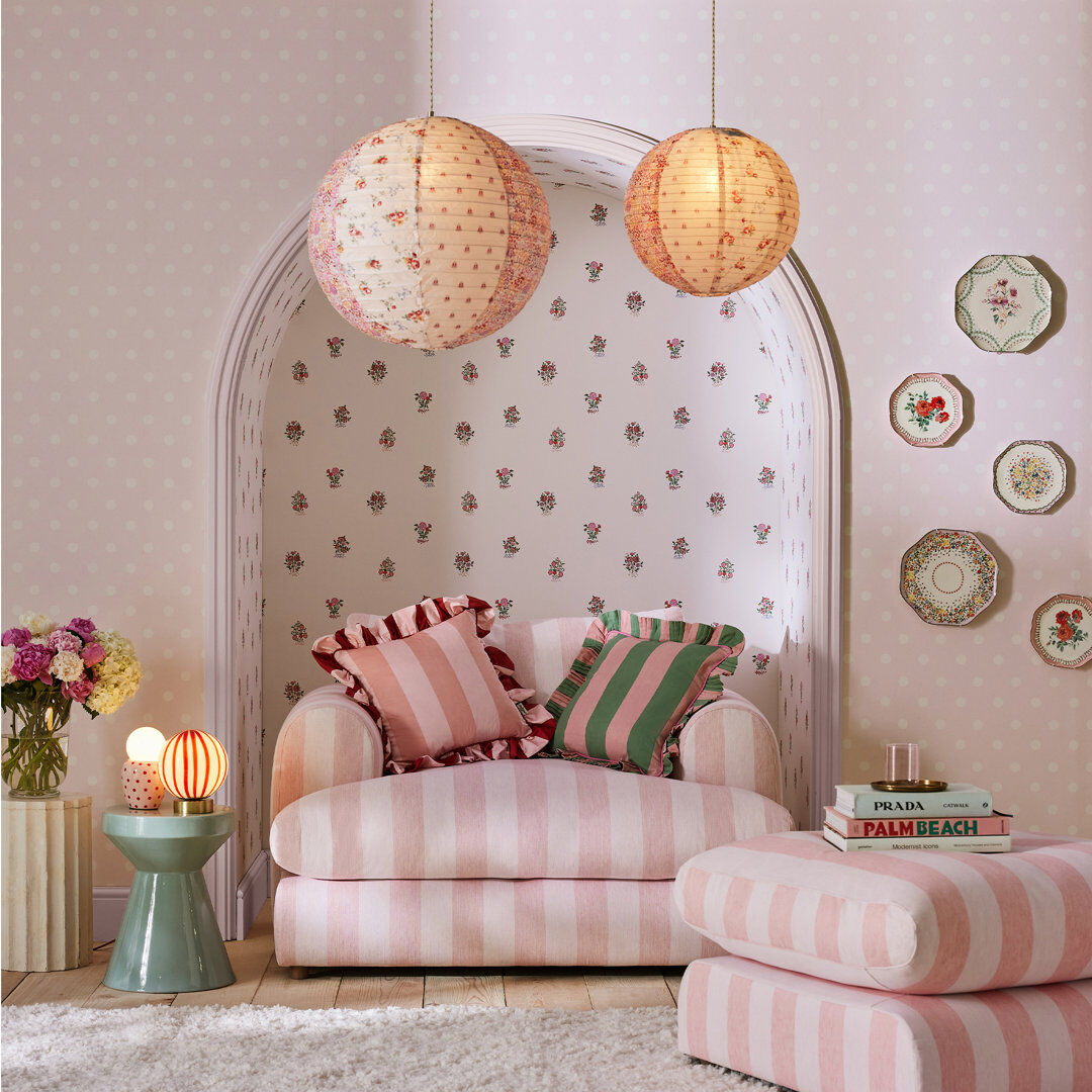 Cath Kidston Button Spot Dotty Wallpaper Pink 100cm L