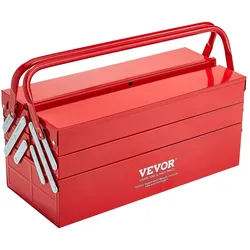 VEVOR Werkzeugkasten 457,2x200x215mm, 3-stöckig, 5-Fach, Werkzeugkiste mit Griff und Schlossloch, pulverbeschichteter Stahl, Werkzeugkoffer für Haushalt, Fabrik, Lager, Reparaturwerkstatt, rot