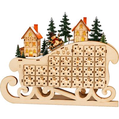 befüllbarer Adventskalender OTTO HOME "mit winterlichem Schlittendesign, 1 Stück, Timerfunktion", beige (natur), B:45cm H:32cm T:10cm, Holzwerkstoff, Adventskalender, Mit warmer Beleuchtung und 6h-Timer, gratis Anhänger, Höhe 32 cm