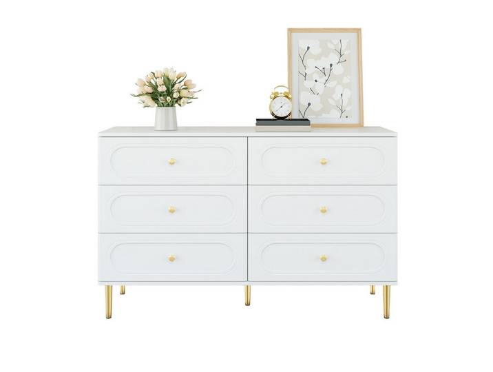 Fine Life Pro Sideboard Sideboard,Kommode mit 6 Schubladen, ovalen Vertiefungen