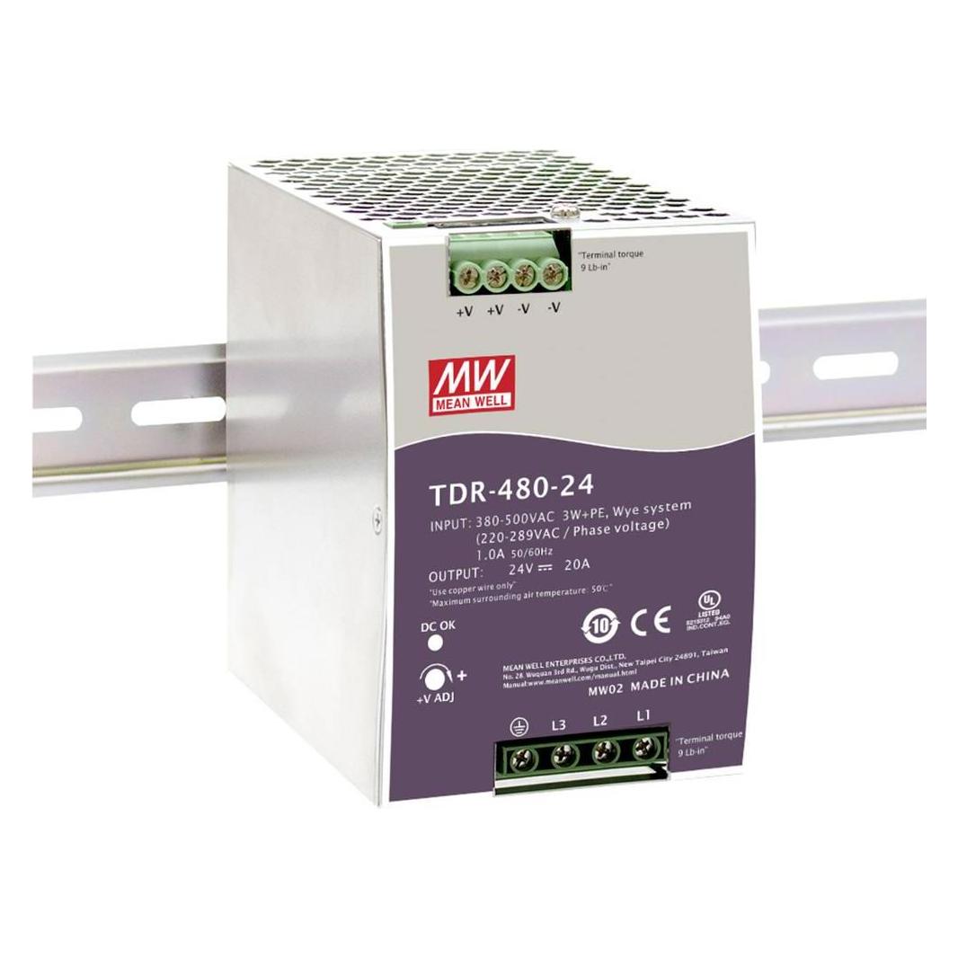 MeanWell MEAN WELL TDR-480-24, 340 - 550 V, 480 W, 24 V, 20 A, RoHS, 85,5 mm (480 W) (TDR-480-24)
