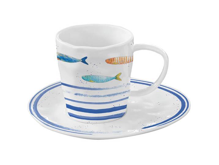 Easy Life Kaffeetasse Bord de Mer weiss, blau Porzellan D 8 cm