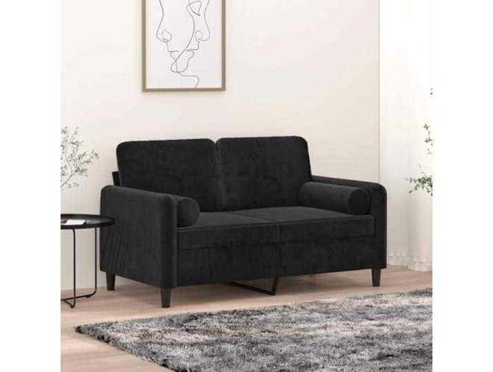 HEFZGDB Modernes 2-Sitzer-Sofa mit Zierkissen Schwarz 120 cm Samt Stoff Bezug Abnehmbar Metallgestell Wohnzimmer Komfort Sitzgruppe Polsterung