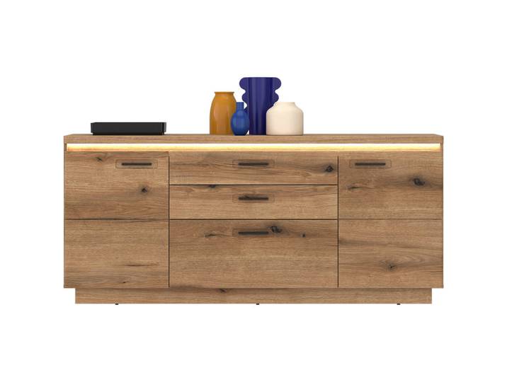 Livetastic Sideboard, Eichefarben, Kunststoff, 4 Fächer, 3 Schublade(n) Schubladen, 180x80.7x44.6 cm, Kleinmöbel, Kommoden, Sideboards