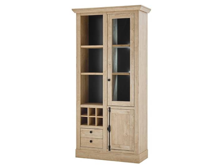 Lomadox Vitrine COLBY-61 in Eiche, Landhausstil, Flaschenfächer & Glastüren