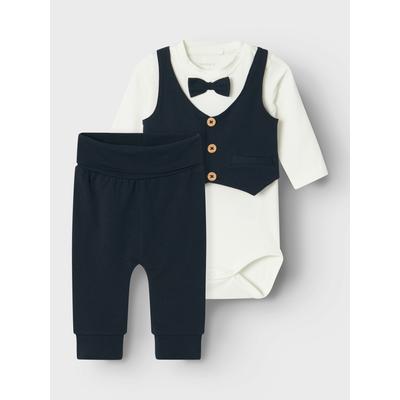 Body NAME IT "NBMADAM LS BODY SET NOOS", Kinder, Gr. 68, N-Gr, blau (schwarz sapphire), Sweatware, Obermaterial: 95% Baumwolle, 5% Elasthan, unifarben, normal, Rundhals, gerader Abschluss, Bodys Body