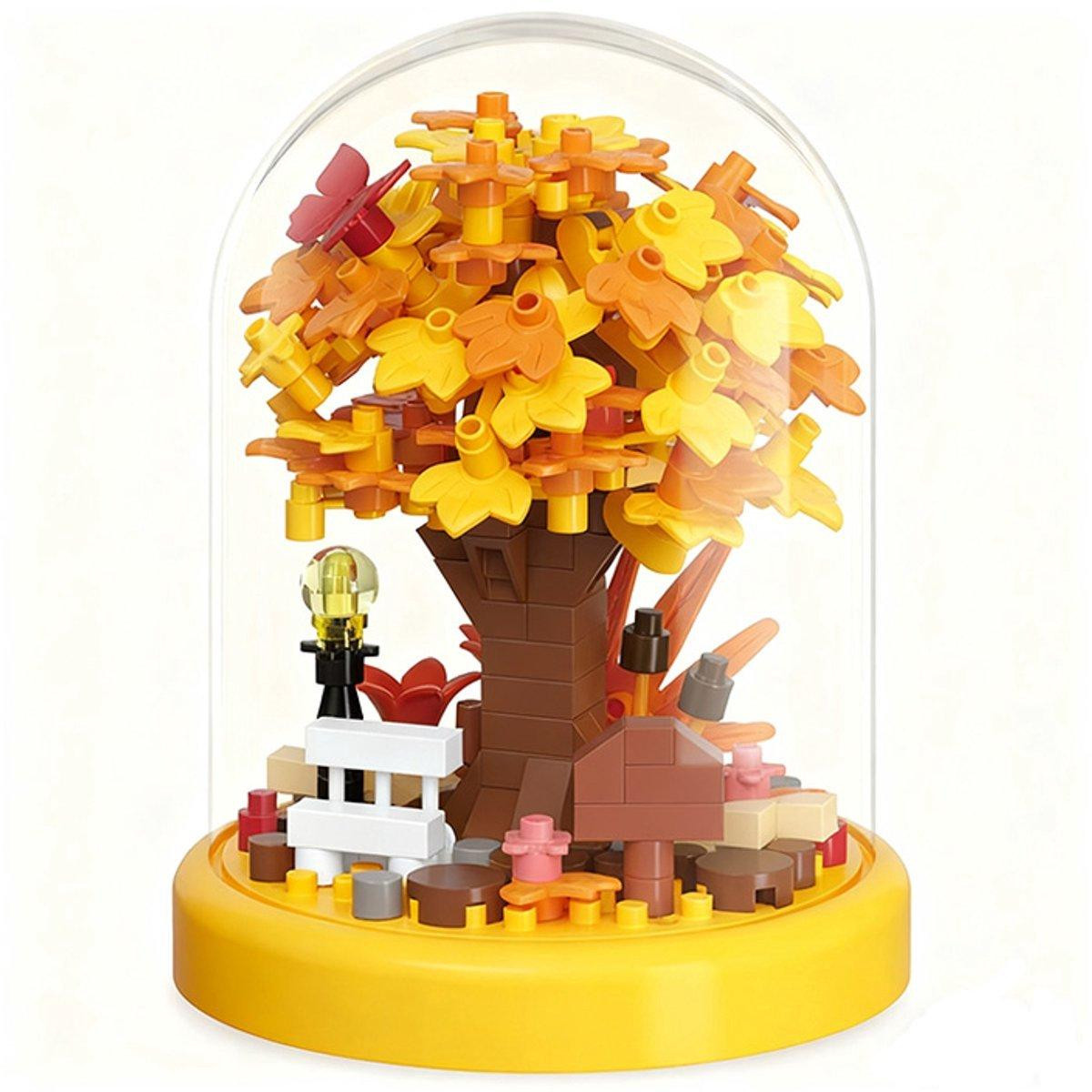 Minicee Mini bouwstenen boomhuis met herfstbladeren – Micro-klembouwstenen voor decoratie