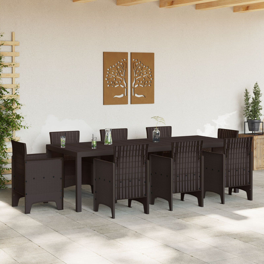 Latitude Run Garden Table Poly Rattan Brown 73cm H x 250cm W x 100cm D