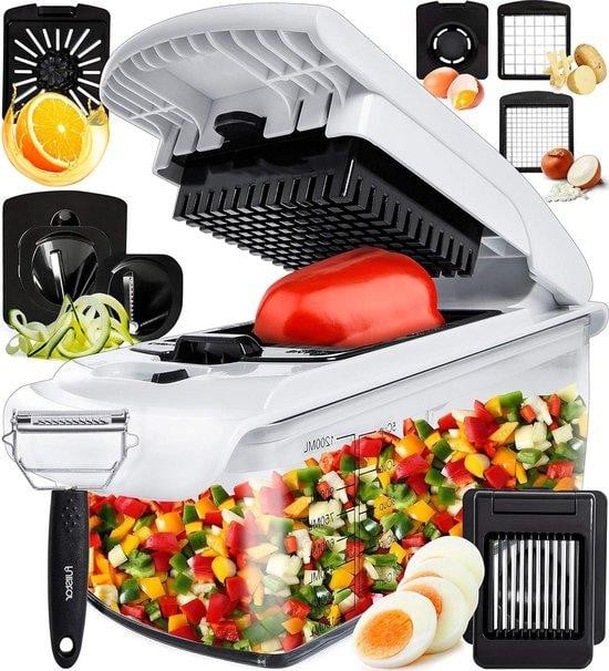 Multifunctionele handmatige groentesnijder met spiraliser en accessoires, wit