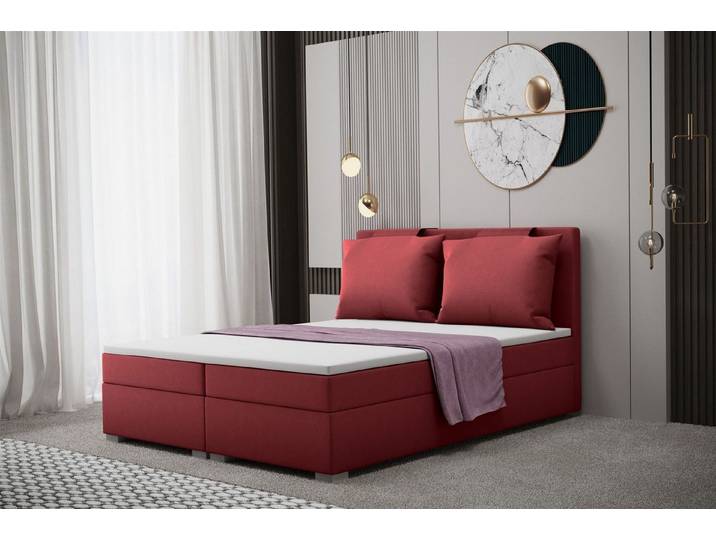 Fun Möbel Boxbett Schlafzimmerbett MATRO Stoff Soro (Tiefe ohne Kissen 4,5cm / mit Kissen + 25cm, inkl. Topper und Bettkasten), inkl. Kissen am Kopfteil