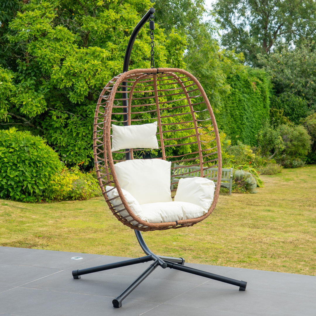 World Menagerie Appleford Hanging Swing Single Egg Pod Chair Cream 201cm H X 89cm W X 59cm D