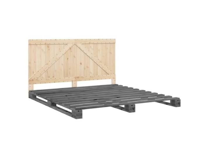 KTHLBRH Bettgestell Grau 200 x 200 cm Massivholz Kiefer Lattenrost inklusive, robustes Gestell, Kopfteil für Rückenlehne, Schlafzimmer