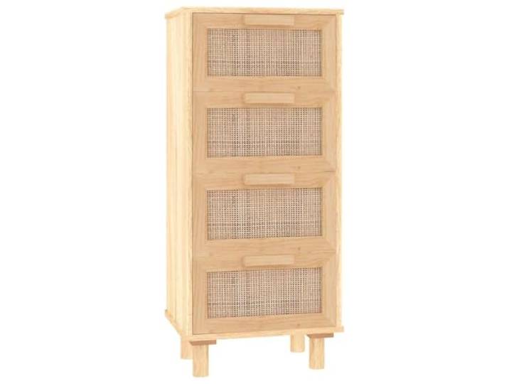Makastle Sideboard Braun 40x30x90 cm aus Massivem Kiefernholz und Natur-Rattan mit 4 Schubladen