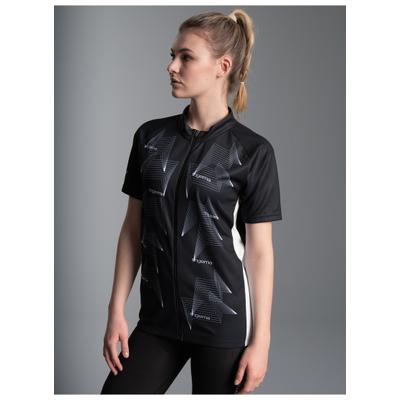 Radtrikot TRIGEMA "TRIGEMA Fahrradjacke mit abstraktem Design", Damen, Gr. XL, schwarz, Trikot, 100% Polyester (recycelt), ohne Ausschnitt, Trikots