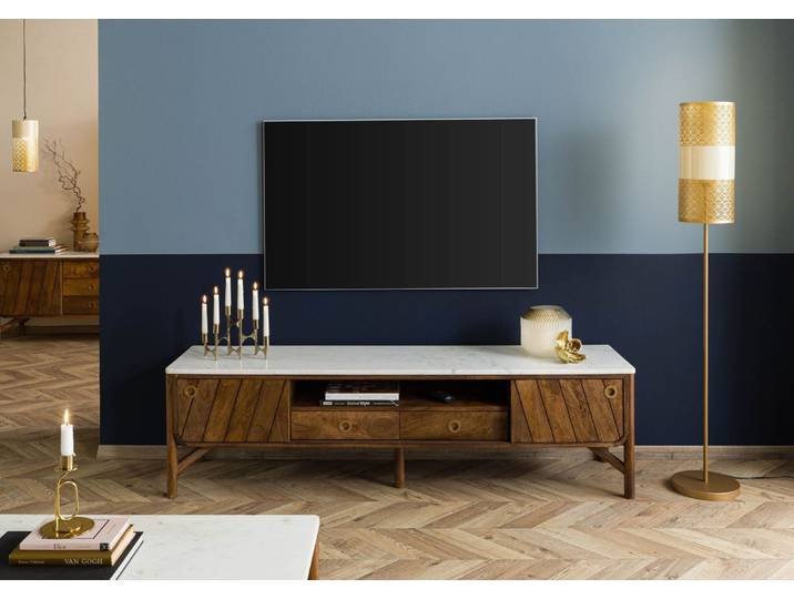 TV-Board Mango 180x45x50 braun geölt / echter Marmor LOS ANGELES #03
