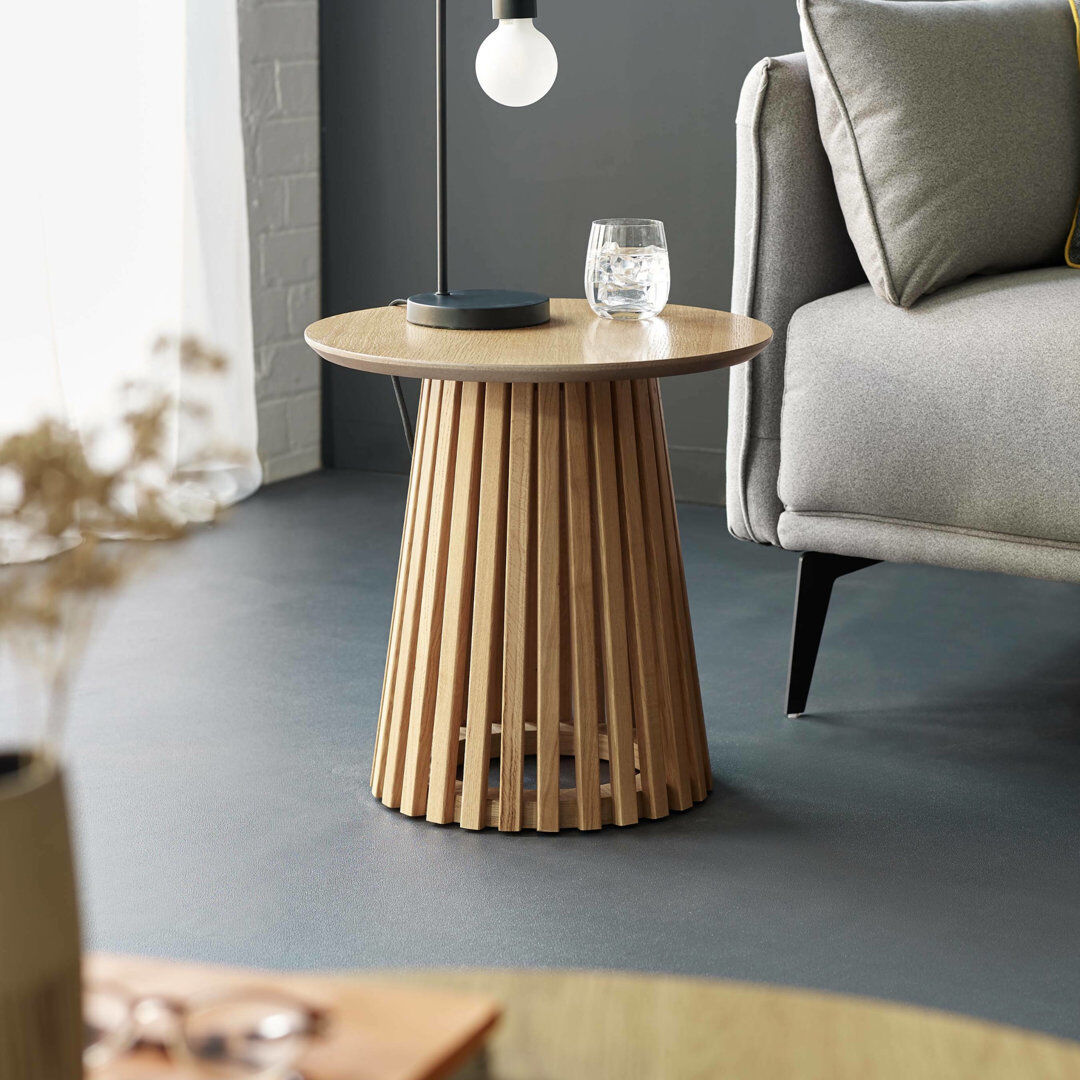 Metro Dejania Pedestal Round Side Table Natural Wood 45cm H X 45cm W X 45cm D