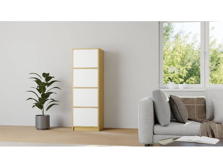 50 cm tiefes Regal mit weißen Türen Eiche Natur geölt