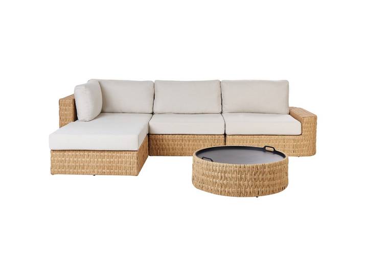 GARTEN-ECKSOFA mit Tisch 4-Sitzer Polyrattan rechtsseitig Beige Oliveri