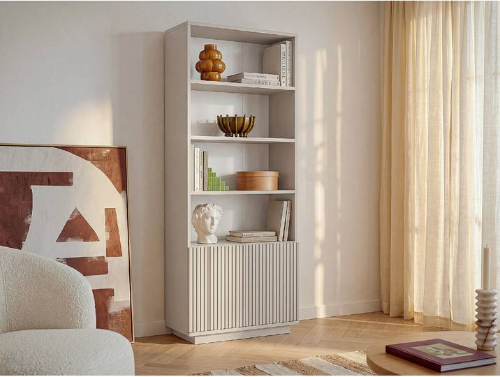 Bücherregal mit 2 Türen und 4 Ablagen - Beige - EROLYA