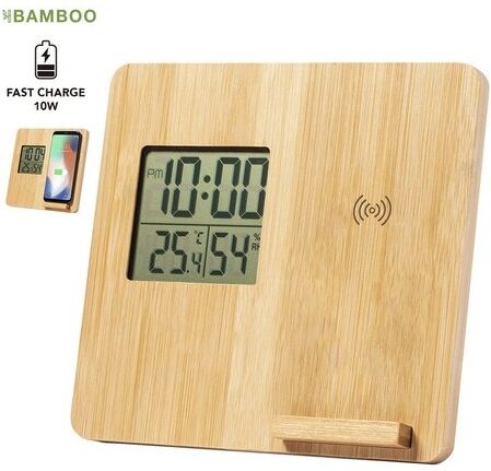 Station météo personnalisable avec chargeur sans fil Fiory bambou