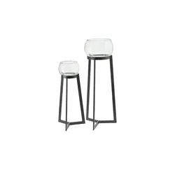Windlicht auf Metallgestell  2er Set   ¦ schwarz ¦ Eisen,Glas ¦ Maße (cm): B: 35 H: 92