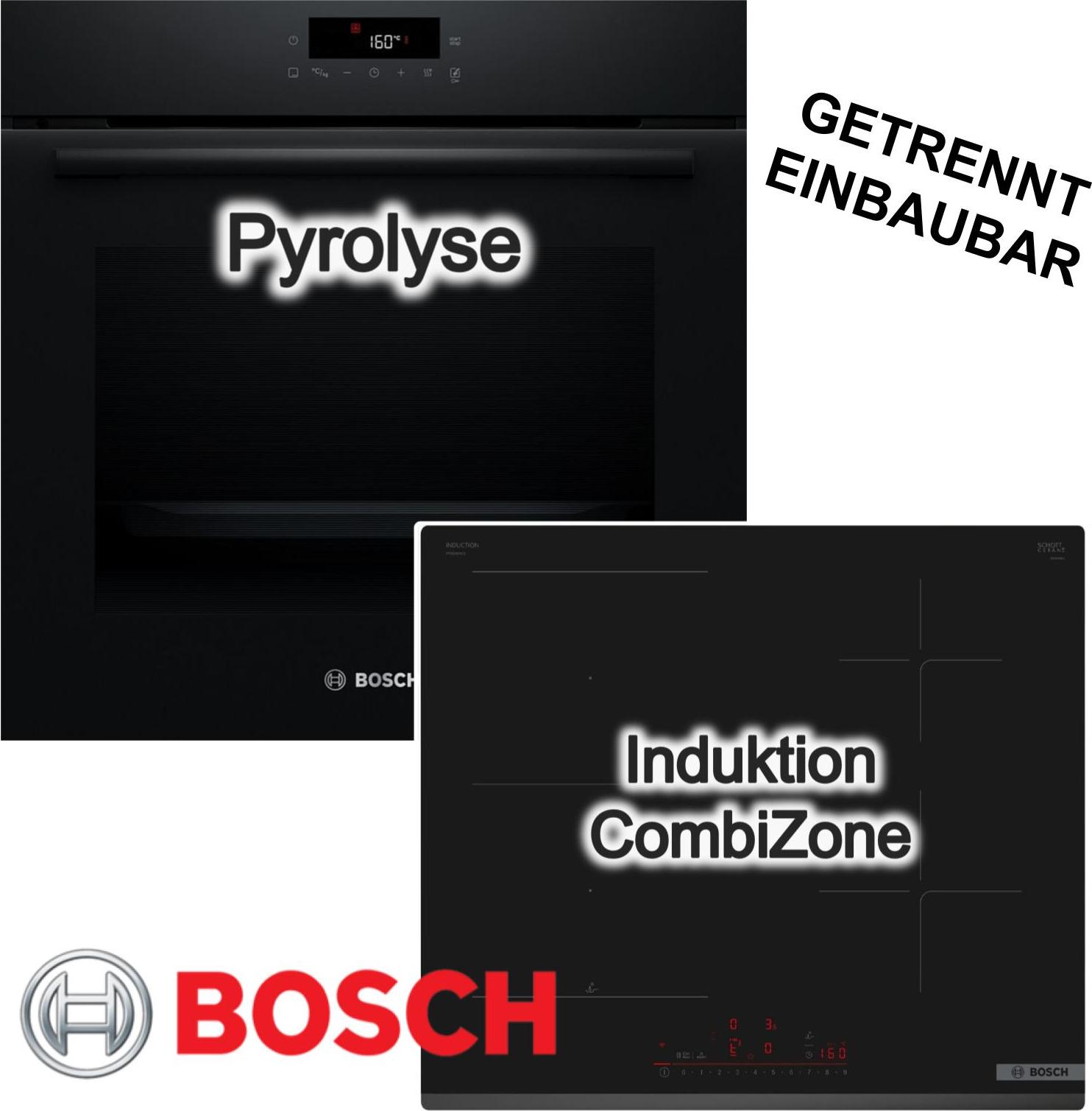 Herdset BOSCH Backofen Pyrolyse 3D Heißluft 71L Induktionskochfeld CombiZone PowerBoost