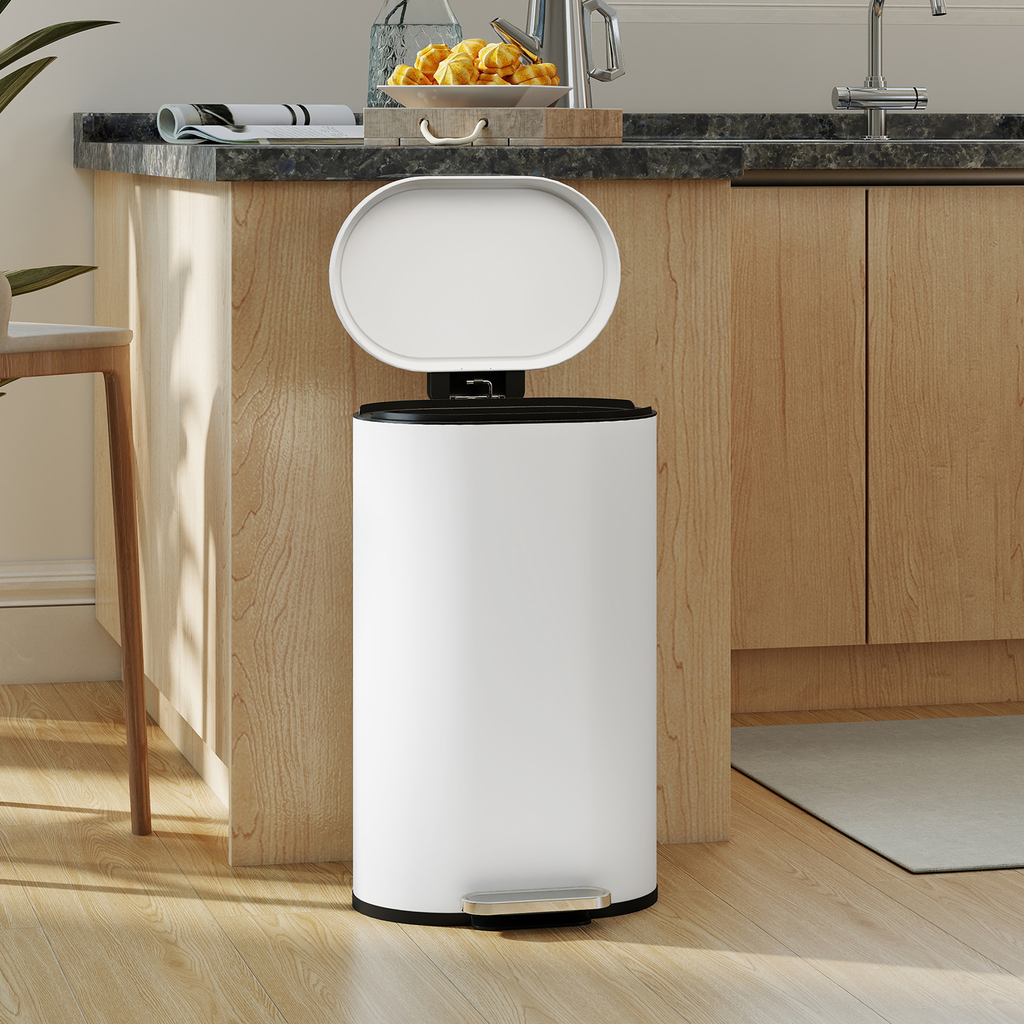 Homcom Pattumiera da cucina 30 L a pedale con coperchio soft-close, bianco crema   Aosom Italy