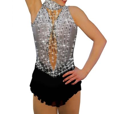 Eiskunstlaufkleid Damen Mädchen Eislaufen Kleider Austattungen Grau Elasthan Hochelastisch Ausbildung Wettbewerb Eiskunstlaufkleidung Handgemacht Kristalle Ärmellos Eislaufen Wintersport Eiskundstlauf