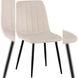 Décoshop26 - Esszimmerstuhl x1 vertikale Ziernähte cremefarbener Samtbezug schwarze Metallbeine 10_0002204