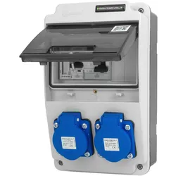 Baustromverteiler XS 2x230V 16A Leitungsschutzschalter Fehlerstromschutzschalter kompakter Stromverteiler mit Energieverbrauchszähler Doktorvolt DV-6838-D