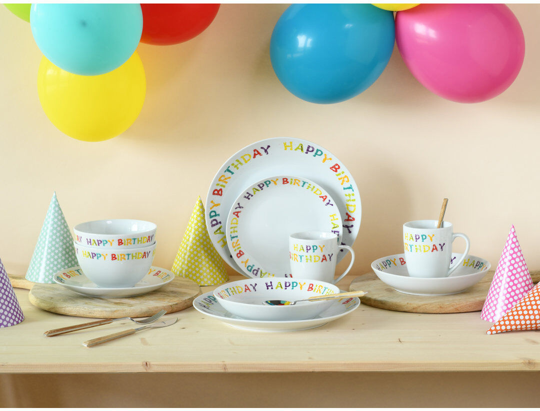 Creatable Happy Birthday Dinnerware Set 10 Piece - Service for 2 White 10