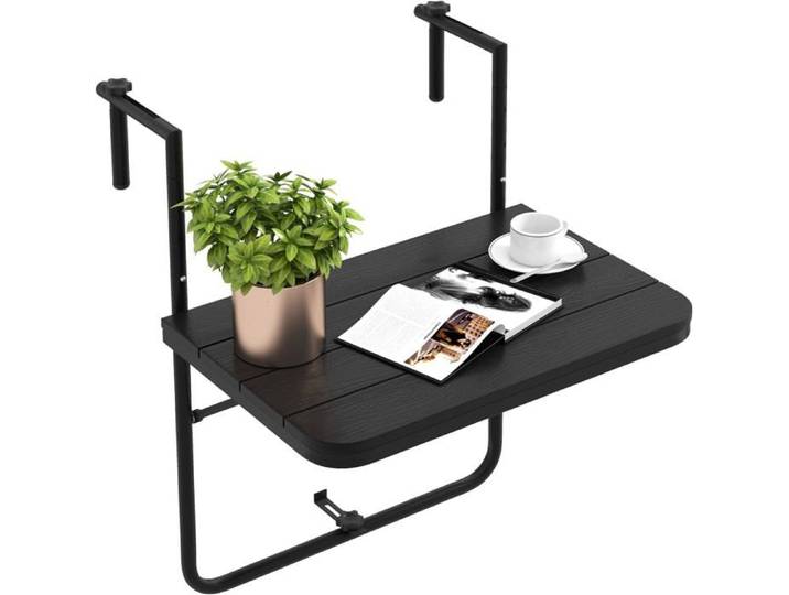 GOPLUS Table de Balcon Suspendue Pliable-60x62 5x84C-Réglable Hauteur-Charge de 30KG Noir