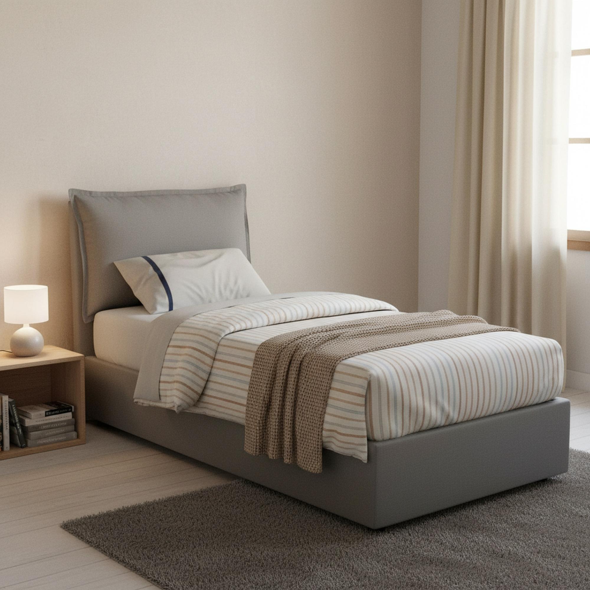 Einzelbett Penelope, Containerbett mit Stoffbespannung, 100% Italy, Frontöffnung, mit Matratze Cm 90x190 enthalten, Grau
