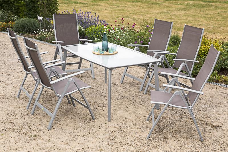 MERXXHANDELS Carrara Set 7tlg 6 Sessel taupe Tisch 150x90cm 09223706