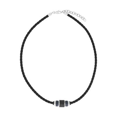 Kette mit Anhänger TOM TAILOR "Schmuck Geschenk Edelstahl Leder Kautschuk", edelstahlfarben, schwarz, blau, gunfarben, Halsketten, Herren, Edelstahl Kautschuk Leder, L: 52 B: 4mm, Edelstahl, Kautschuk, Leder, B:4mm