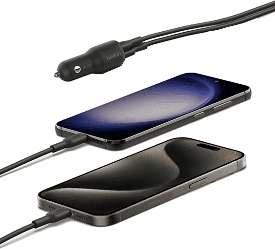 Cargador coche - Belkin BBC026hqDG-MR, Universal, 42W-30W USB-C PD PPS + 12W USB-A, Negro