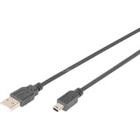 USB 2.0 Kabel, USB-A Stecker > mini USB Stecker schwarz, 1 Meter