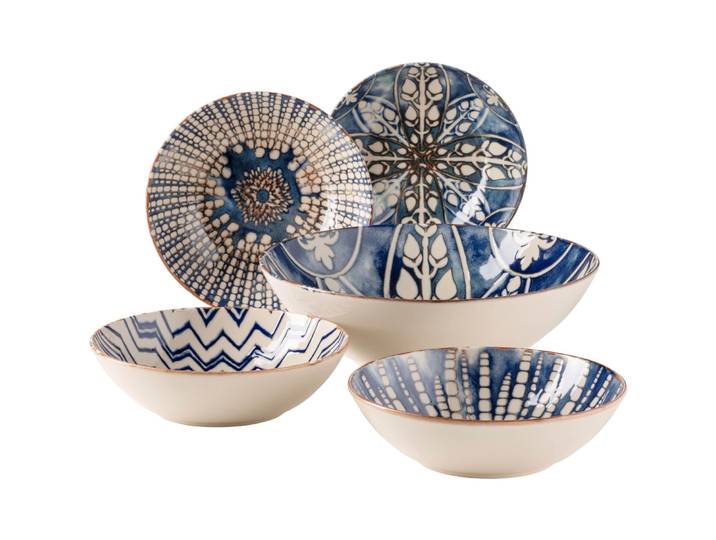MÄSER Salatschüssel-Set Iberico Blue 5tlg. - Farbe: blau/weiss - Material: Steinzeug - 482
