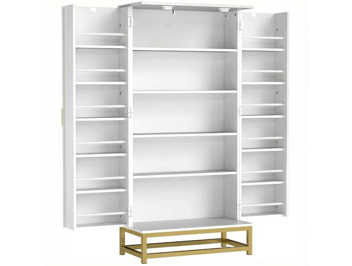 Buffet de cuisine rangement moderne portes texturées bois blanc